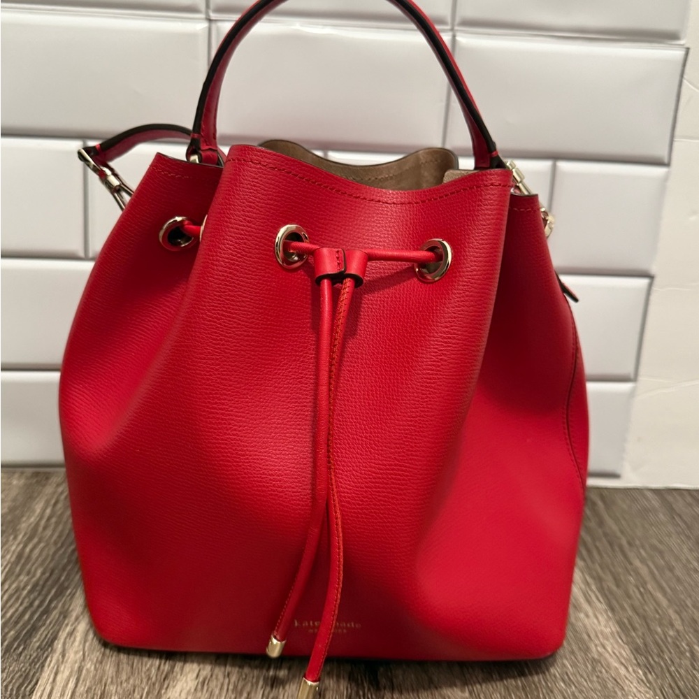 Kate Spade Red Leather Bucket Bag